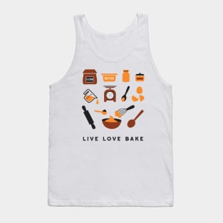 Cute Baking Utensil and Live Love Bake Quotes I Tank Top